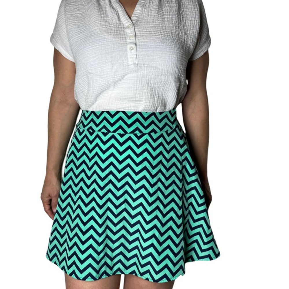 Green and Black Chevron Mini Skirt